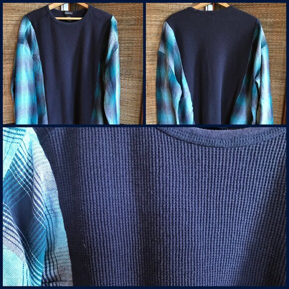 Reworked Flannel Tee, Size L-2XL: Upcycled Unisex Oversized Waffle Knit Shirt - Picture 8 of 8